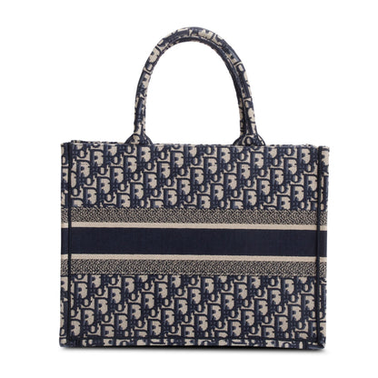Christian Dior 2021 Ecru and Blue Oblique Embroidery Medium Book Tote