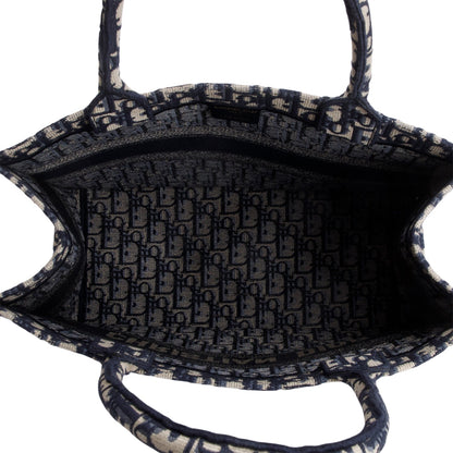 Christian Dior 2021 Ecru and Blue Oblique Embroidery Medium Book Tote