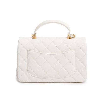 Chanel 2021 White Caviar Quilted Mini Top Handle Rectangular Bag