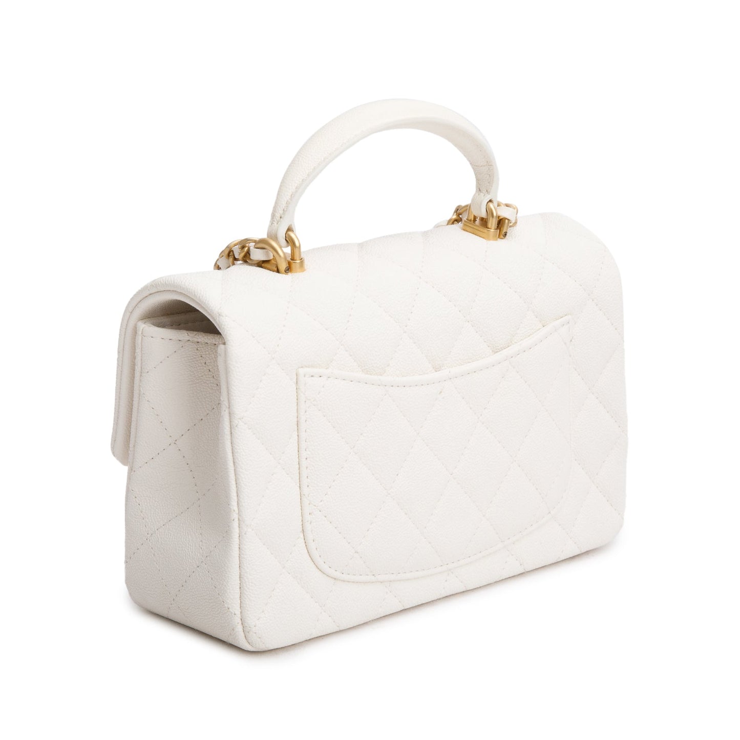 Chanel 2021 White Caviar Quilted Mini Top Handle Rectangular Bag