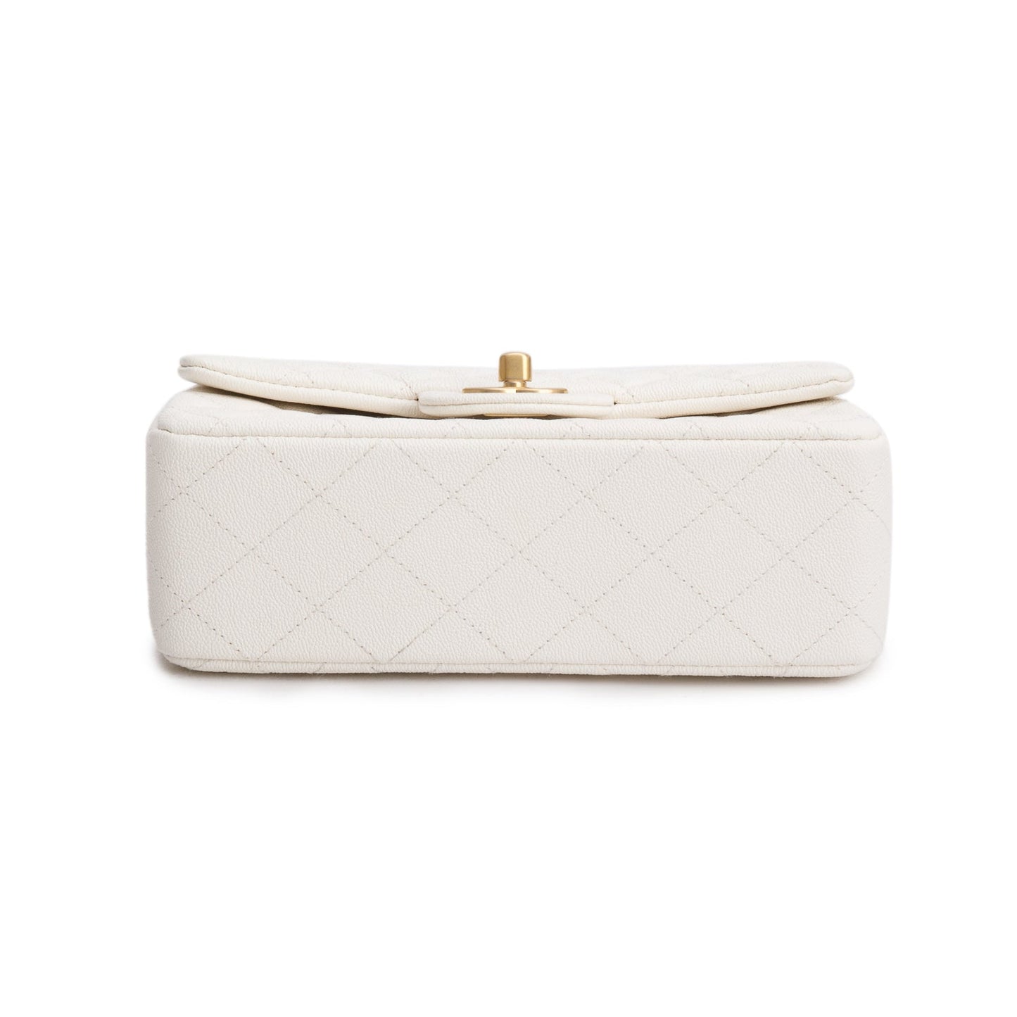 Chanel 2021 White Caviar Quilted Mini Top Handle Rectangular Bag