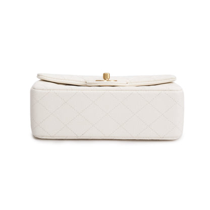 Chanel 2021 White Caviar Quilted Mini Top Handle Rectangular Bag