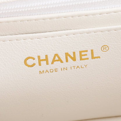 Chanel 2021 White Caviar Quilted Mini Top Handle Rectangular Bag