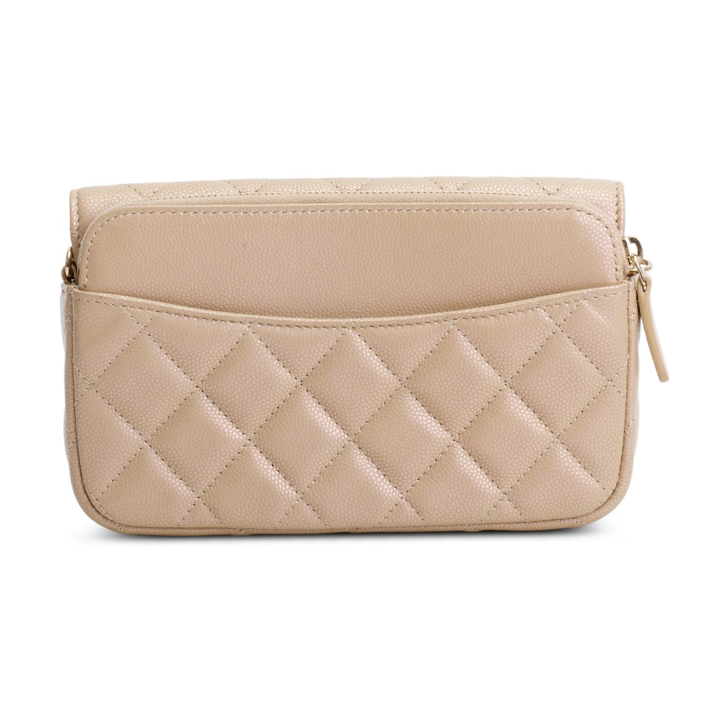 Chanel 2021 Beige Iridescent Caviar Quilted Phone Holder Wallet on Chain