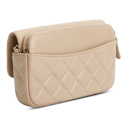 Chanel 2021 Beige Iridescent Caviar Quilted Phone Holder Wallet on Chain