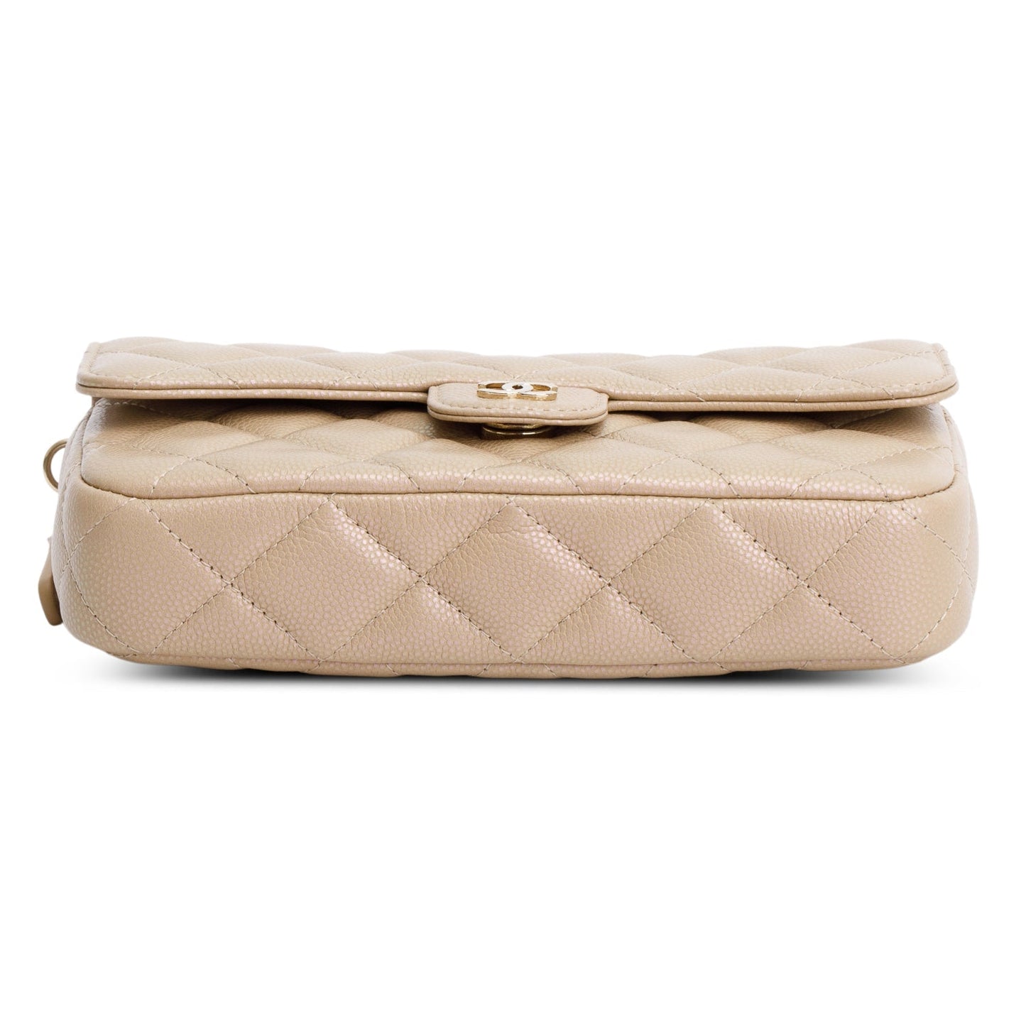Chanel 2021 Beige Iridescent Caviar Quilted Phone Holder Wallet on Chain