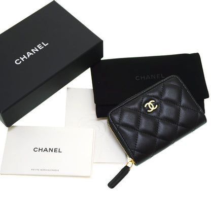 CHANEL Coin case lambskin black Zip Around Coin case Women