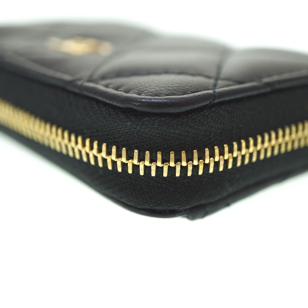 CHANEL Coin case lambskin black Zip Around Coin case Women