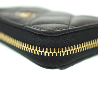 CHANEL Coin case lambskin black Zip Around Coin case Women