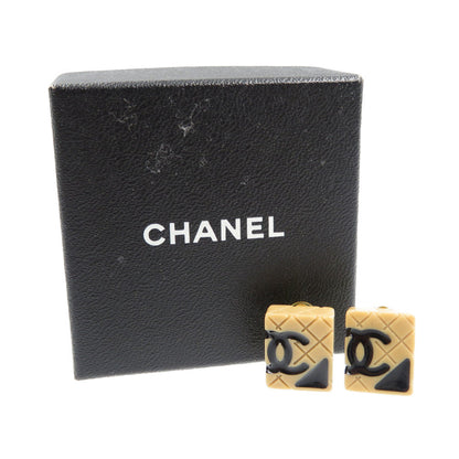 CHANEL Earring Plastic, Gold Plated beige Cambon line Women