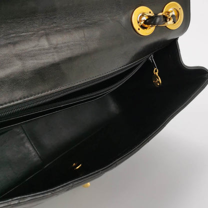 Chanel Classic Flap Large 1994 Vintage Black Lambskin Leather 24k Gold Plated Mega CC Logo