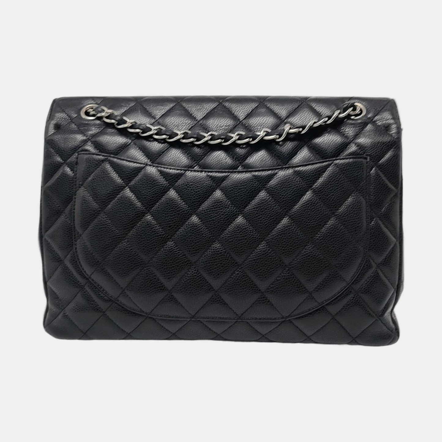 Chanel Classic Flap Maxi Black Caviar Leather Single Flap with Silver Hardware