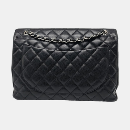 Chanel Classic Flap Maxi Black Caviar Leather Single Flap with Silver Hardware