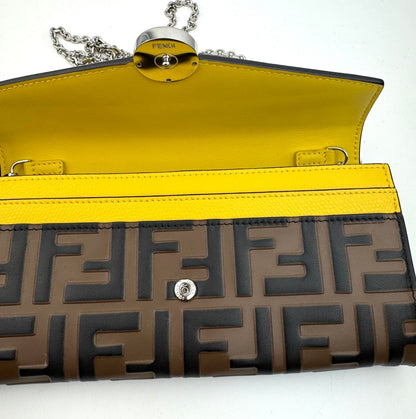 Fendi Continental Wallet with Chain in Yellow Leather
