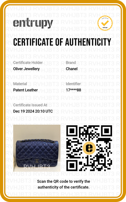 Chanel Blue Quilted Patent Leather Classic Jumbo Double Flap Bag