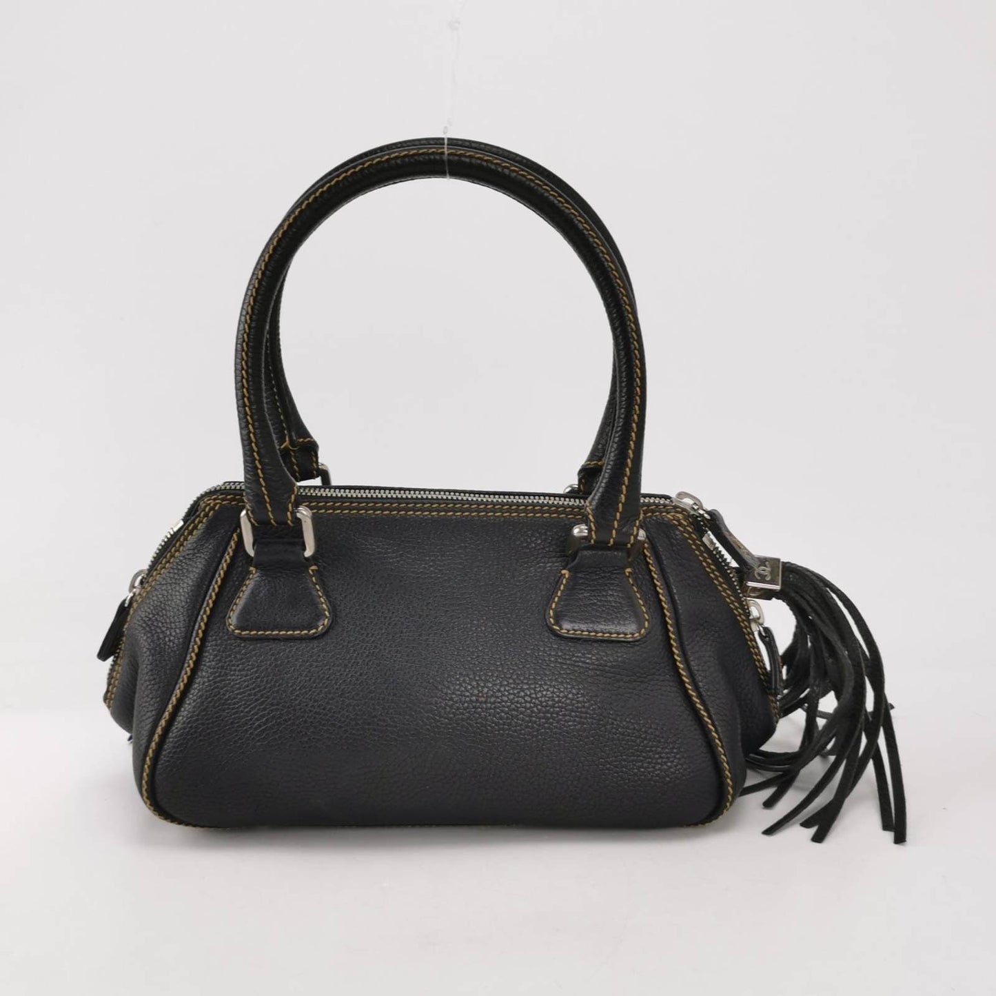 CHANEL Calfskin Leather Tassel Medium Black Bowler bag