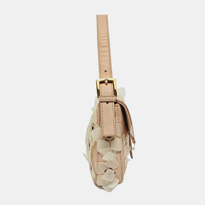 Fendi Baguette Pink Leather with Flower Embellishment Transparent Buckle