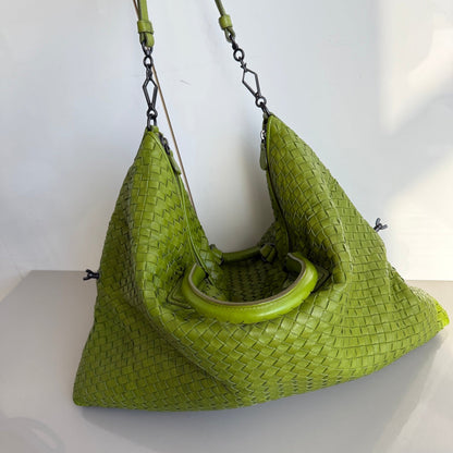 Bottega Veneta Maxi Convertible Tote Bag Hobo Green Leather Two-way Carry 52cm