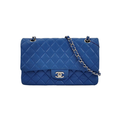 Chanel Timeless Classic Flap Medium Blue Lambskin Leather Silver Hardware