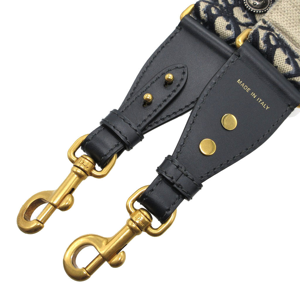 Christian Dior Shoulder strap Canvas, Leather Navy Embroidery Oblique unisex(Unisex)