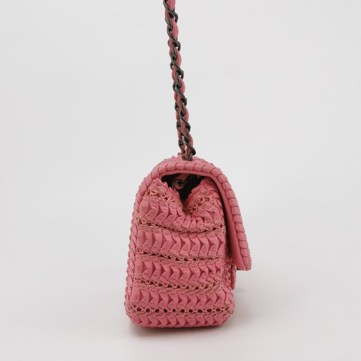 Chanel Mini Square Classic Flap Pink CC Paris Seoul Crochet Leather