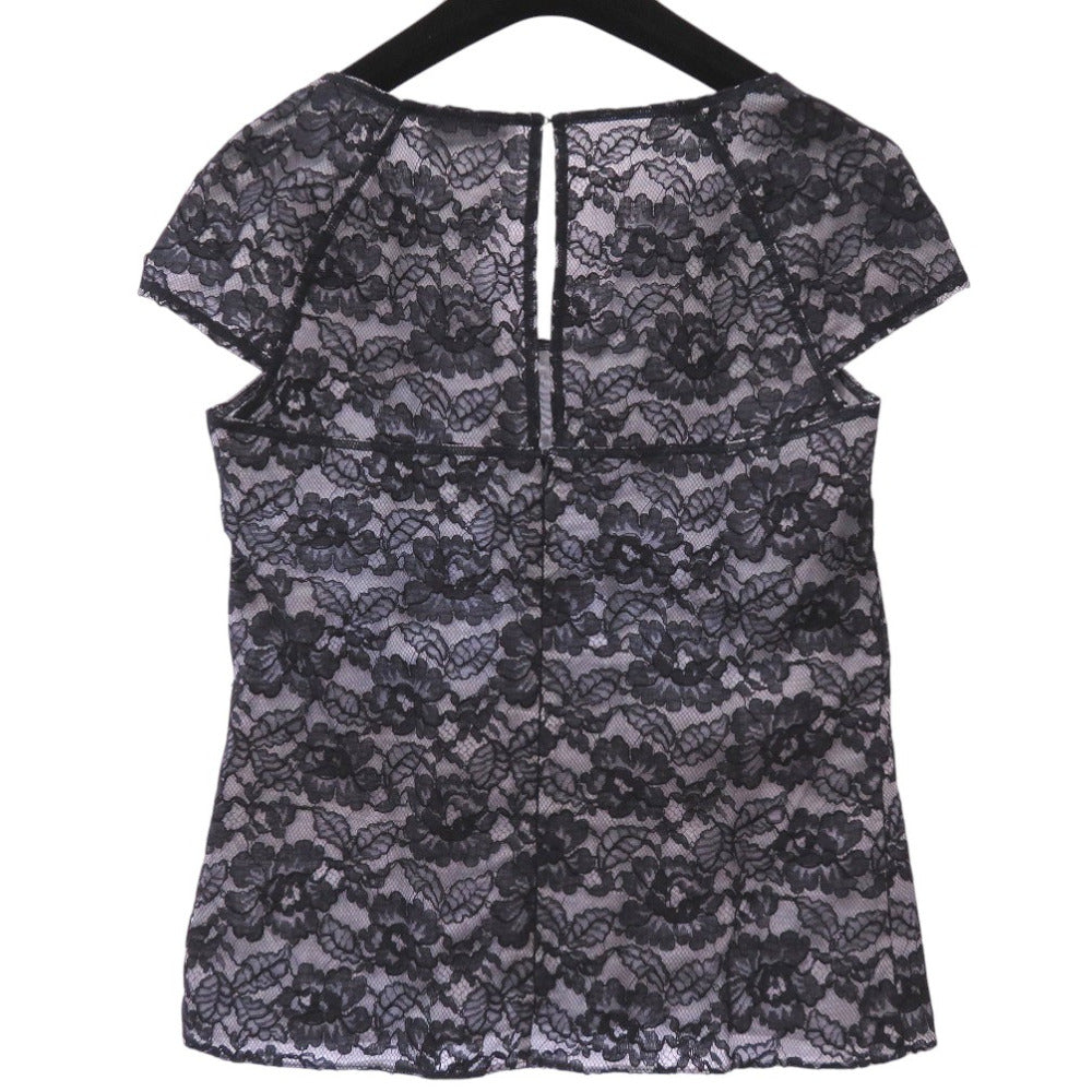 CHANEL blouse P47412W05438 cotton Navy Camellia lace floral short sleeve cut and sew blouse size 36 Women 36