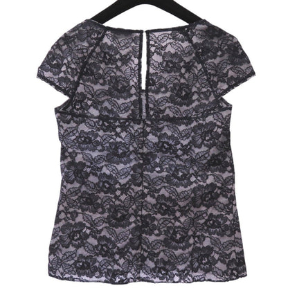 CHANEL blouse P47412W05438 cotton Navy Camellia lace floral short sleeve cut and sew blouse size 36 Women 36