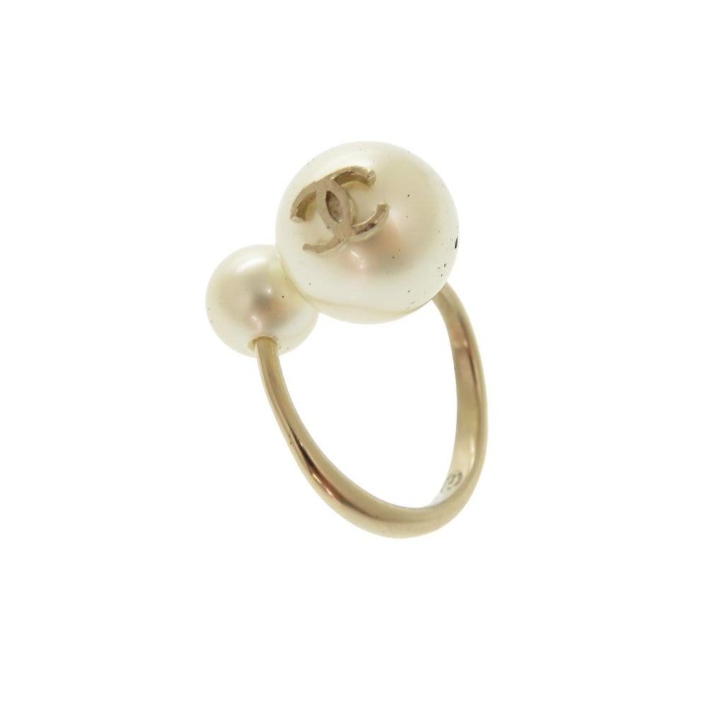 CHANEL Ring Metal, Faux Pearl gold COCO Mark Women
