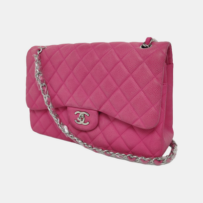 Chanel Classic Flap Jumbo Pink Caviar Leather Double Flap Silver Hardware, 2013-14