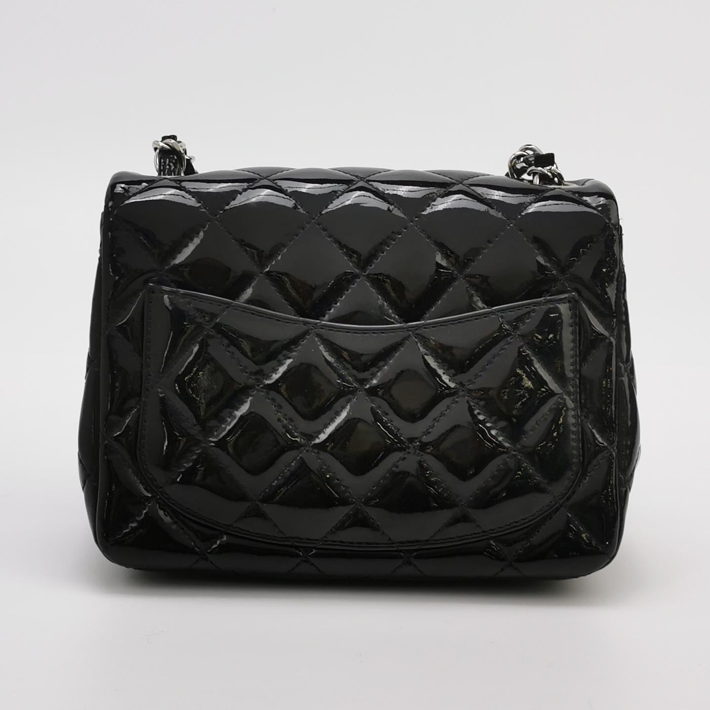 Chanel Classic Flap Mini Square Black Patent Lambskin Crossbody Bag 2014