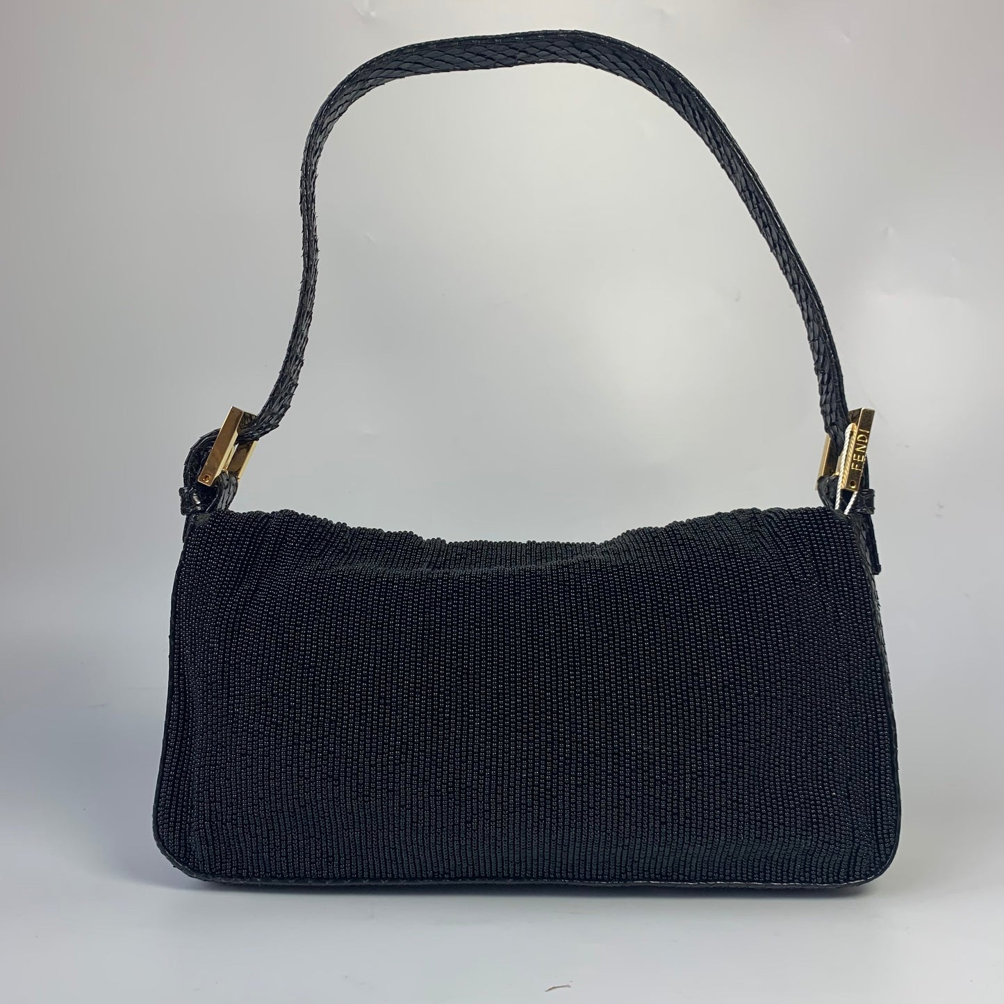 Fendi Baguette Vintage Black Round Beads with Snake Skin Strap