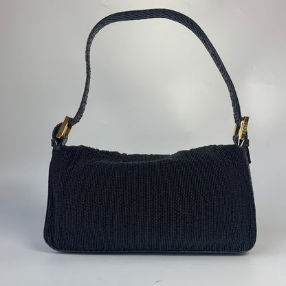 Fendi Baguette Vintage Black Round Beads with Snake Skin Strap