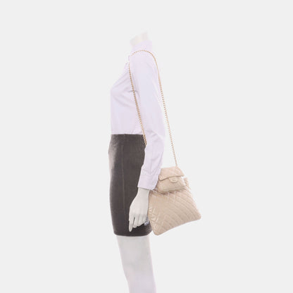 Chanel Beige Iridescent Lambskin Quilted Pouch with Mini Flap Purse