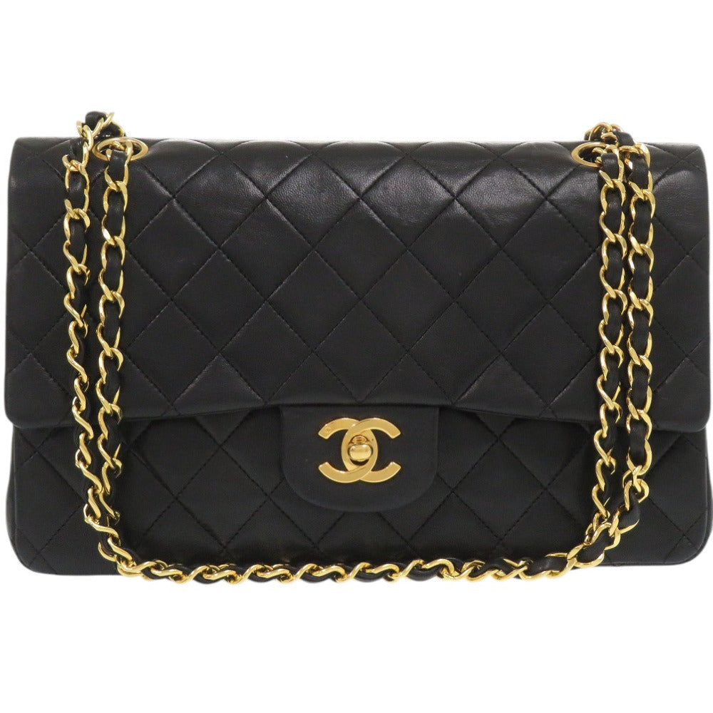 CHANEL Shoulder Bag lambskin black Matelasse 25 double flap COCO Mark