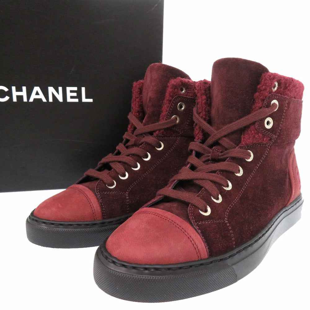 CHANEL sneakers G31058 Tweed, suede, embossed carthskin Bordeaux CC Mark COCO Mark 15A High Cut Suede Calfskin 9.4" 8 Hole Women 37