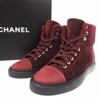 CHANEL sneakers G31058 Tweed, suede, embossed carthskin Bordeaux CC Mark COCO Mark 15A High Cut Suede Calfskin 9.4" 8 Hole Women 37