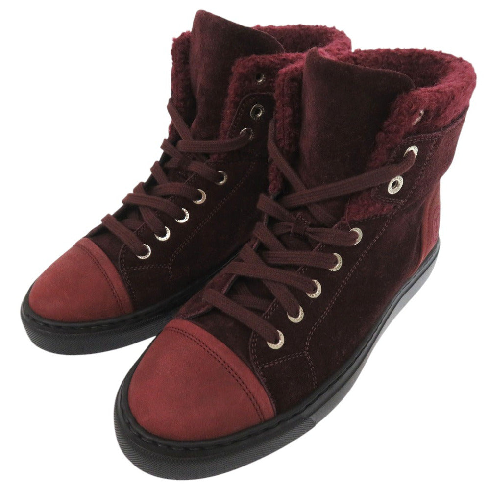 CHANEL sneakers G31058 Tweed, suede, embossed carthskin Bordeaux CC Mark COCO Mark 15A High Cut Suede Calfskin 9.4" 8 Hole Women 37