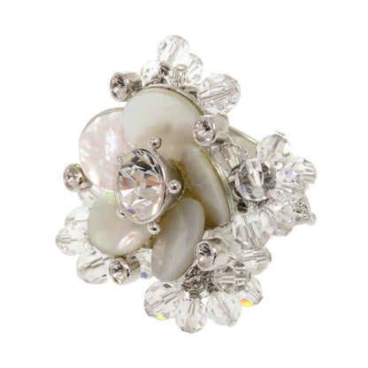 Christian Dior Ring Metal, Crystal Silver vintage flower motif Women 9