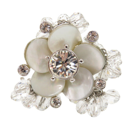 Christian Dior Ring Metal, Crystal Silver vintage flower motif Women 9