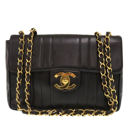 CHANEL Shoulder Bag lambskin black Mademoiselle Deca Matelasse COCO Mark