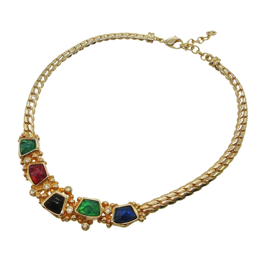 Christian Dior Necklace Metal, Stone gold Vintage Choker Women