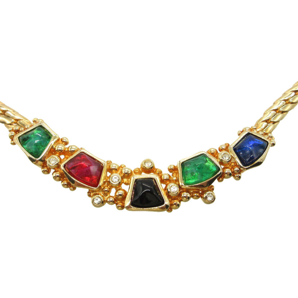 Christian Dior Necklace Metal, Stone gold Vintage Choker Women