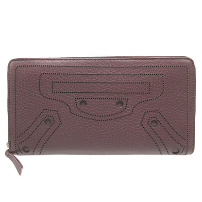 BALENCIAGA Long Wallet Purse 443521 leather Brown Zip Around Blackout Women(Unisex)