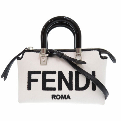 FENDI Handbag 8BS067 ANVG Canvas, Leather white By the way small Women
