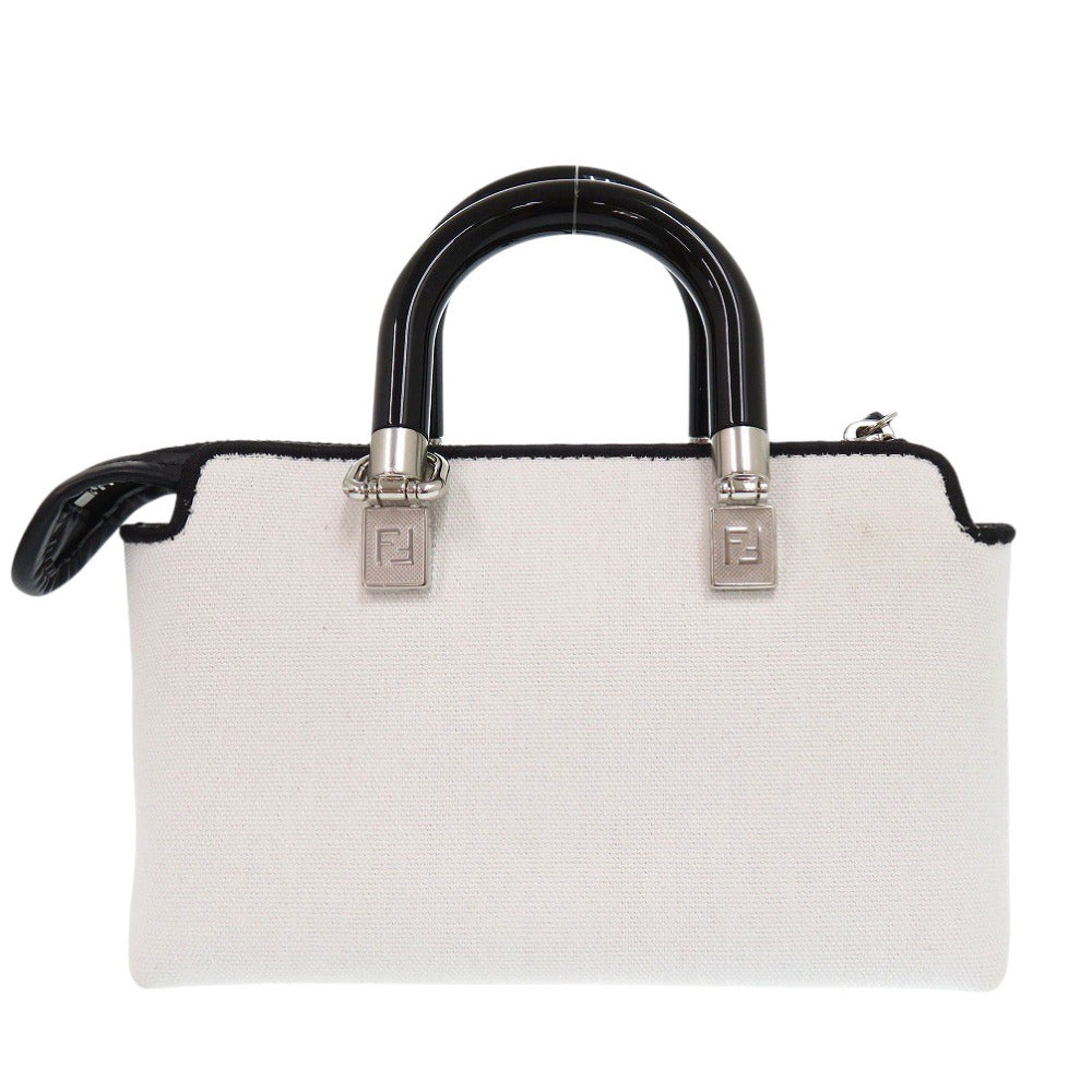 FENDI Handbag 8BS067 ANVG Canvas, Leather white By the way small Women