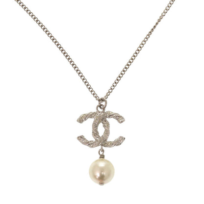 CHANEL Necklace B15V Metal, Faux Pearl Silver COCO Mark Women