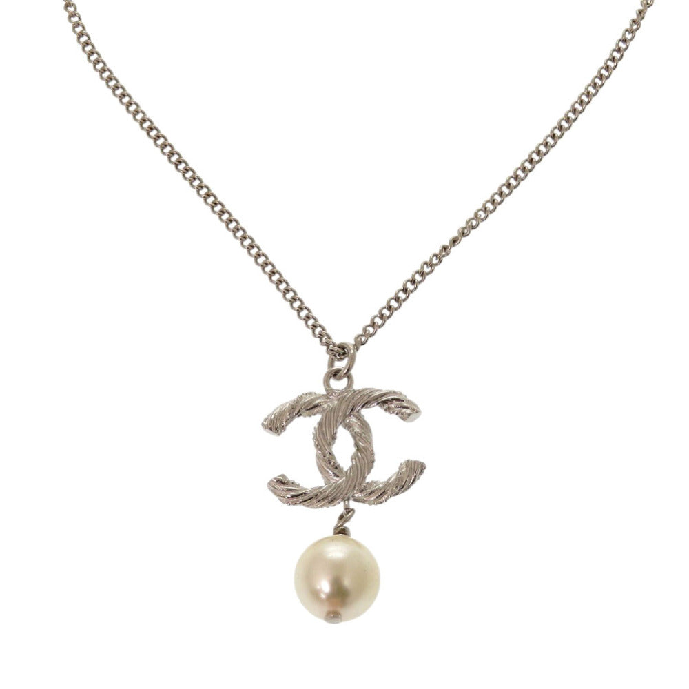 CHANEL Necklace B15V Metal, Faux Pearl Silver COCO Mark Women