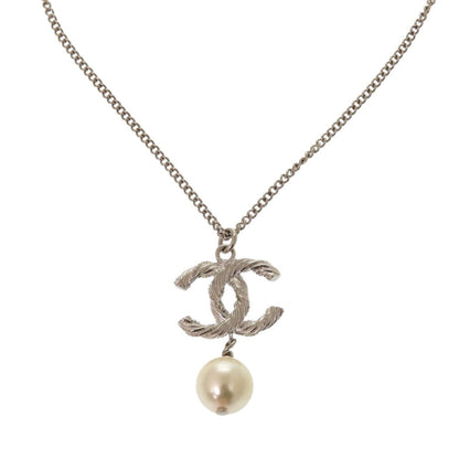 CHANEL Necklace B15V Metal, Faux Pearl Silver COCO Mark Women