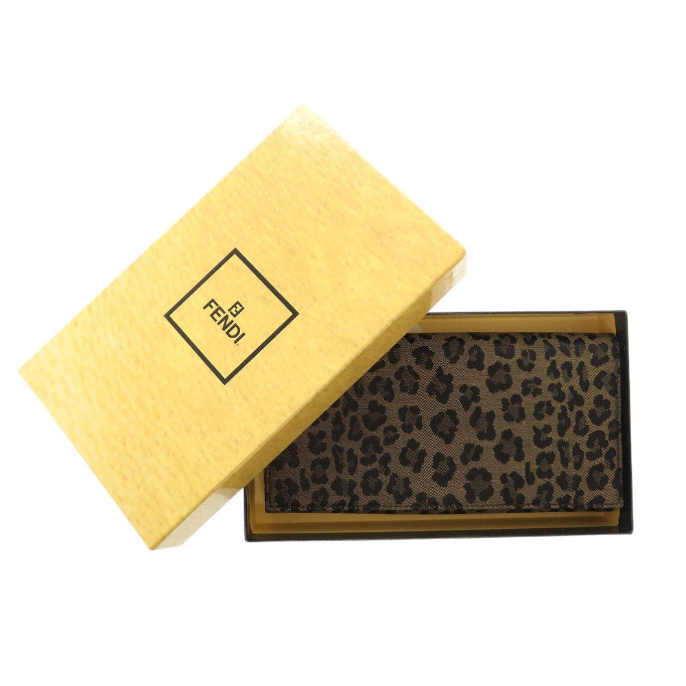 FENDI Long Wallet Purse 8M0000 Canvas, Leather beige Leopard Leopard Pattern Women