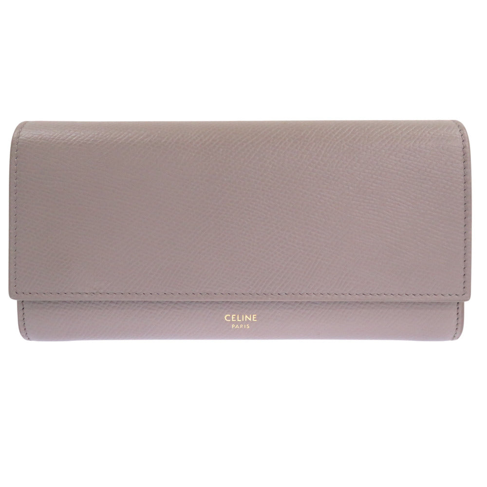 CELINE Long Wallet Purse leather gray Large flap wallet Women
